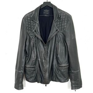 ALLSAINTS Spitalfields Distressed Leather Moto Jacket Size Medium Gray